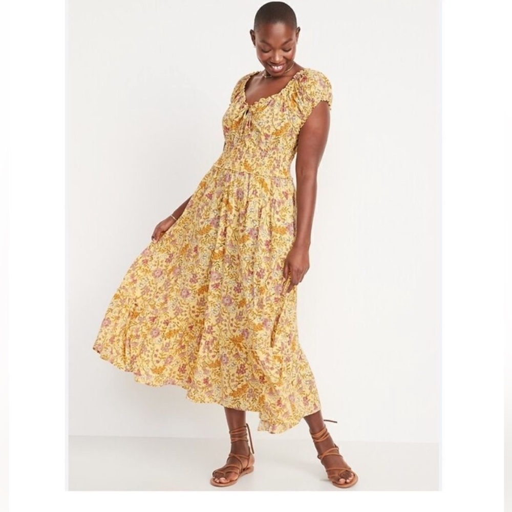 Old Navy yellow and pink midi dress